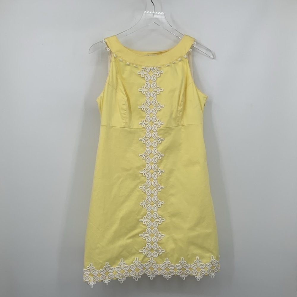 Lilly Pulitzer Novella mini medallion shift dress yellow white trim sleeveless 6